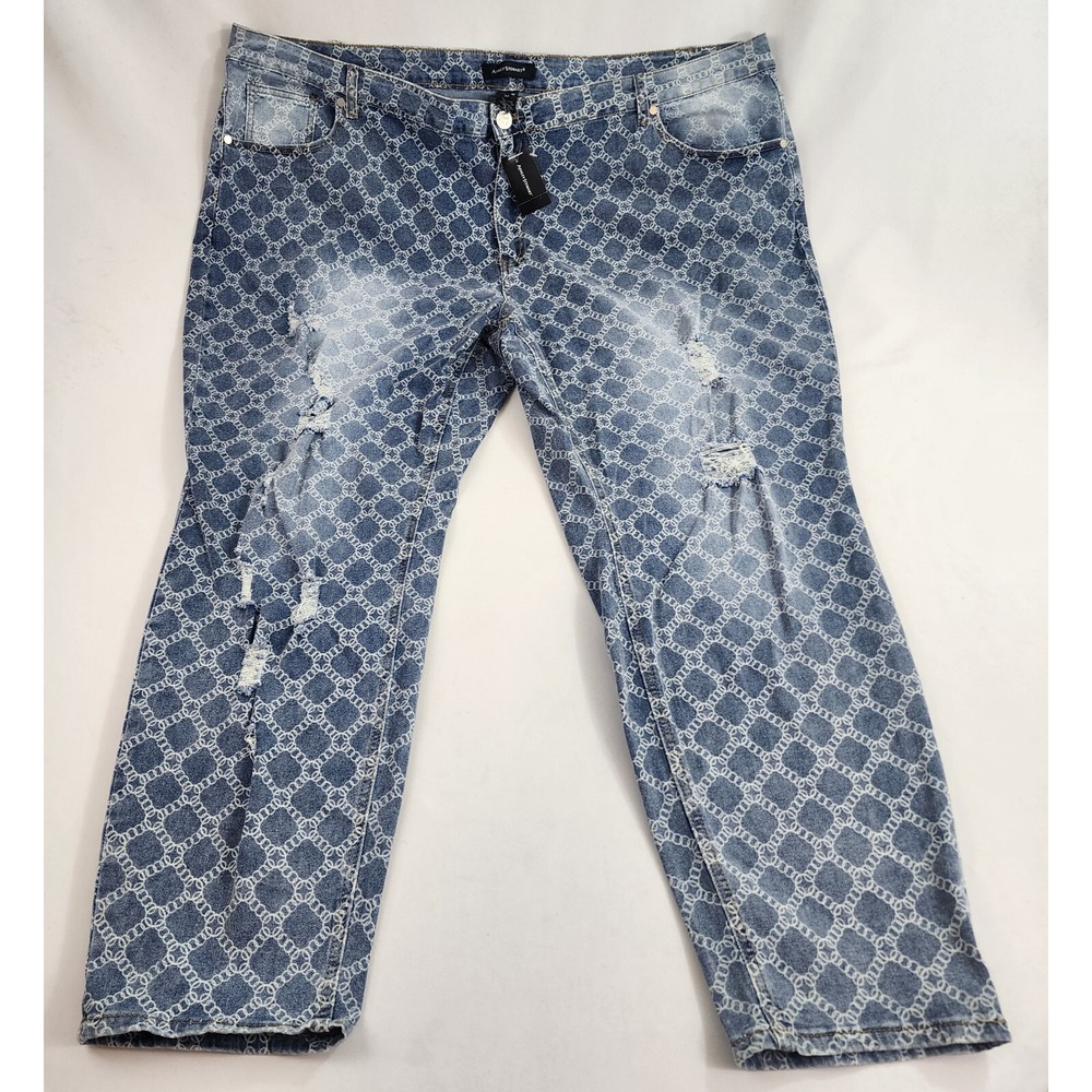 Ashley Stewart Jeans Legging Womens 32 Blue Stretch Monogram Skinny Distressed